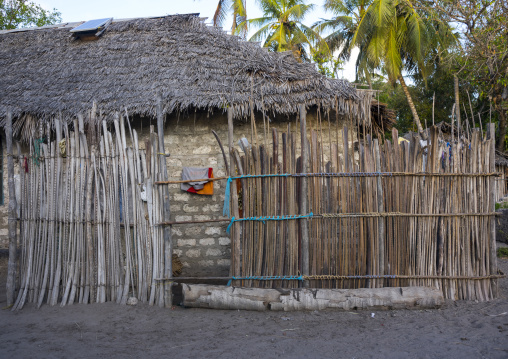 Palm trees used as a fence for a house, Lamu county, Matondoni, Kenya