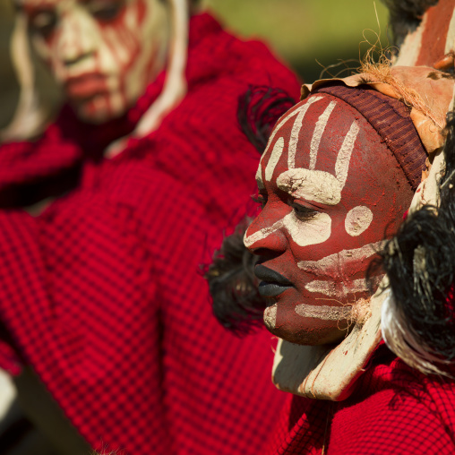 Kikuyu tribe men with facial make up, Laikipia county, Thomson falls, Kenya