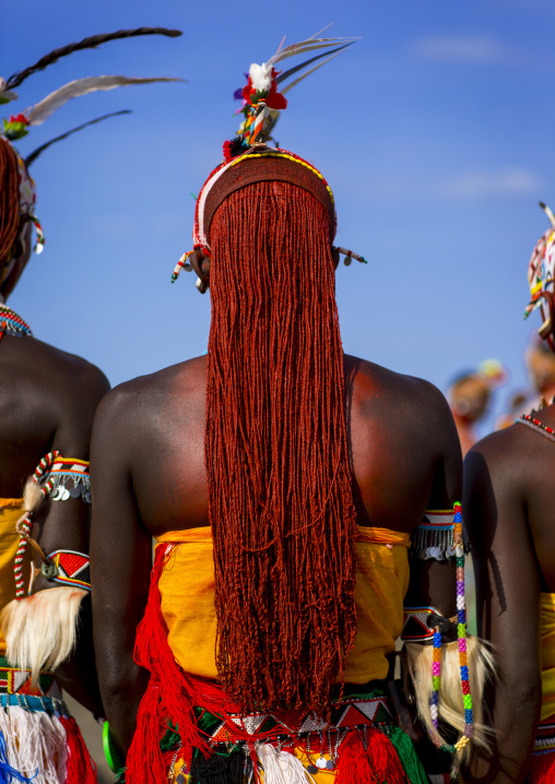 Rendille warriors with long braided hair, Turkana lake, Loiyangalani, Kenya