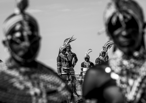 Portrait of rendille warriors wearing traditional headwears, Turkana lake, Loiyangalani, Kenya