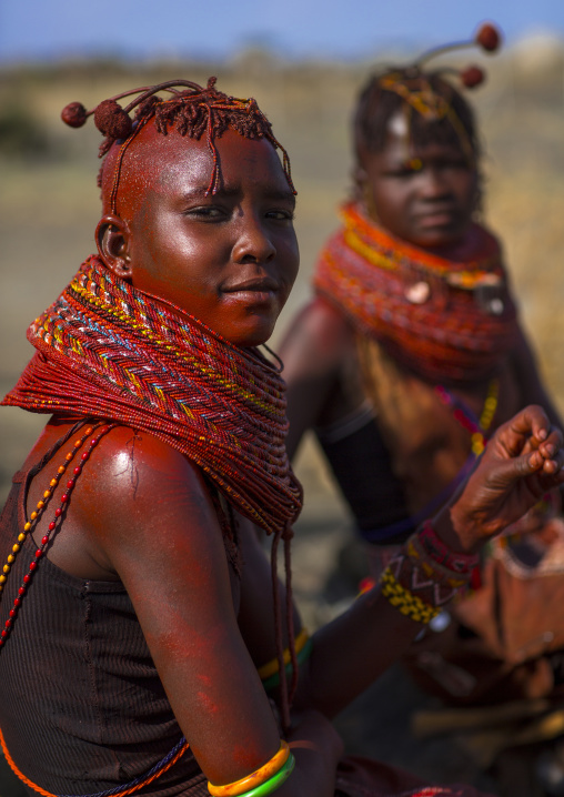 Turkana tribe women with huge necklaces, Turkana lake, Loiyangalani, Kenya