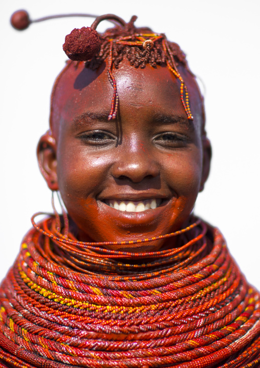 Turkana tribe woman with huge necklaces and ear rings, Turkana lake, Loiyangalani, Kenya