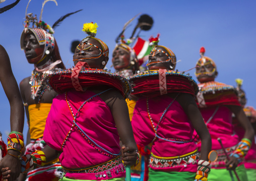 Rendille tribe men and women dancing, Turkana lake, Loiyangalani, Kenya