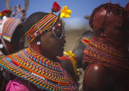 Rendille and turkana tribes dancing together during a festival, Turkana lake, Loiyangalani, Kenya