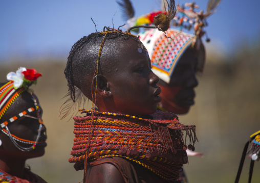 Rendille and turkana tribes dancing together during a festival, Turkana lake, Loiyangalani, Kenya