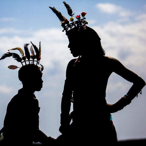 Portrait of rendille warriors wearing traditional headwears, Turkana lake, Loiyangalani, Kenya