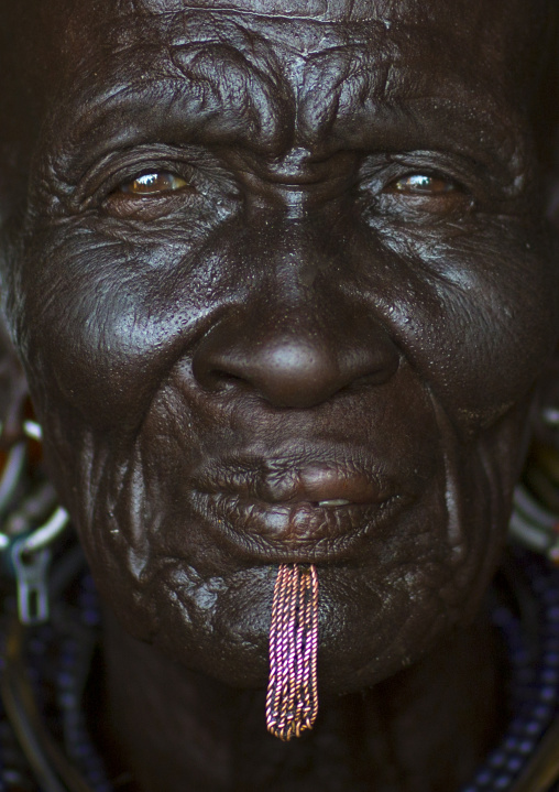 Old turkana triibe woman with labret, Turkana lake, Loiyangalani, Kenya