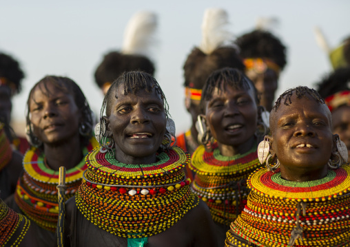 Turkana tribe women with huge necklaces, Turkana lake, Loiyangalani, Kenya