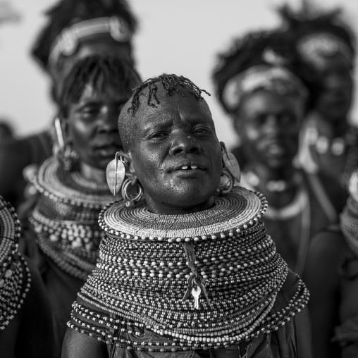 Turkana tribe women with huge necklaces, Turkana lake, Loiyangalani, Kenya