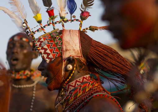 Rendille warriors with long braided hair, Turkana lake, Loiyangalani, Kenya