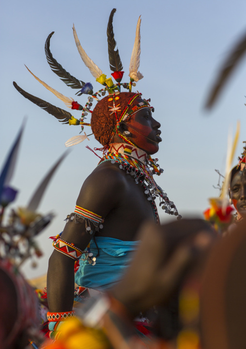 Rendille tribesman jumping, Turkana lake, Loiyangalani, Kenya