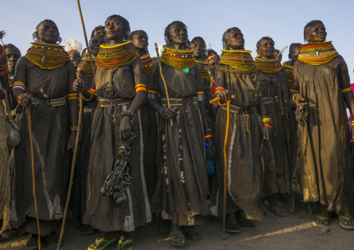 Turkana tribe women with huge necklaces, Turkana lake, Loiyangalani, Kenya