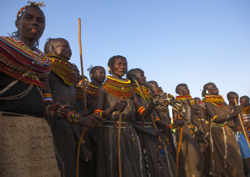 Turkana tribe women with huge necklaces, Turkana lake, Loiyangalani, Kenya