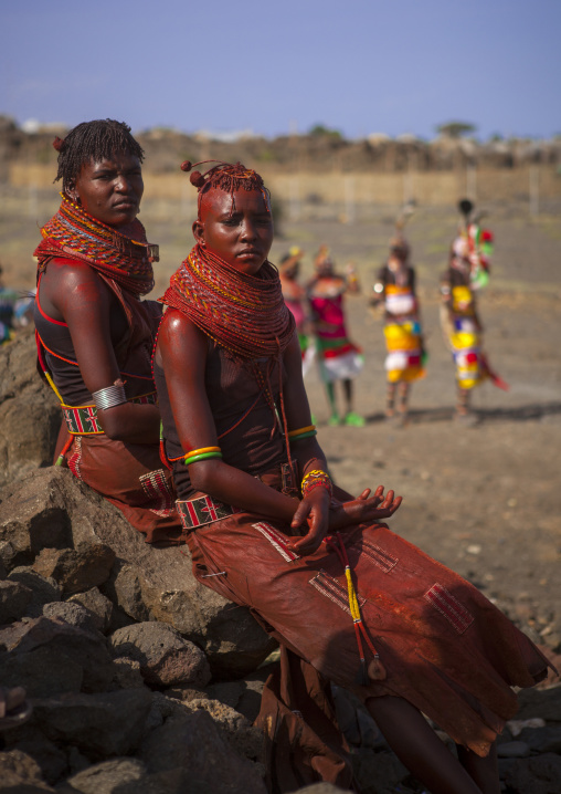 Turkana tribe women with huge necklaces, Turkana lake, Loiyangalani, Kenya