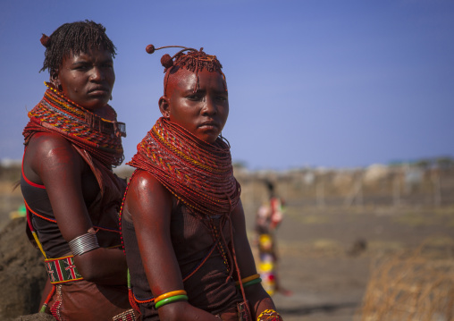 Turkana tribe women with huge necklaces, Turkana lake, Loiyangalani, Kenya