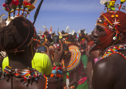 Rendille and turkana tribes dancing together during a festival, Turkana lake, Loiyangalani, Kenya