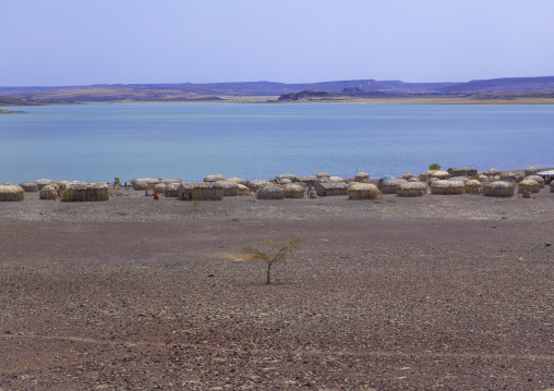 Grass huts in el molo tribe village, Turkana lake, Loiyangalani, Kenya