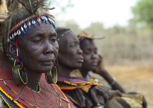 Pokot women wear large necklaces made from the stems of sedge grass, Baringo county, Baringo, Kenya