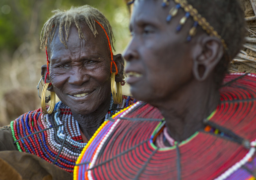 Pokot women wear large necklaces made from the stems of sedge grass, Baringo county, Baringo, Kenya