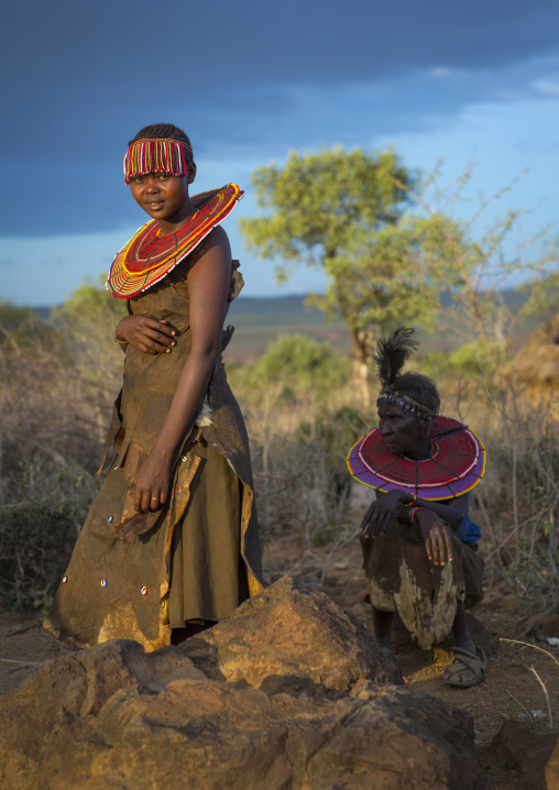 Pokot women wear large necklaces made from the stems of sedge grass, Baringo county, Baringo, Kenya