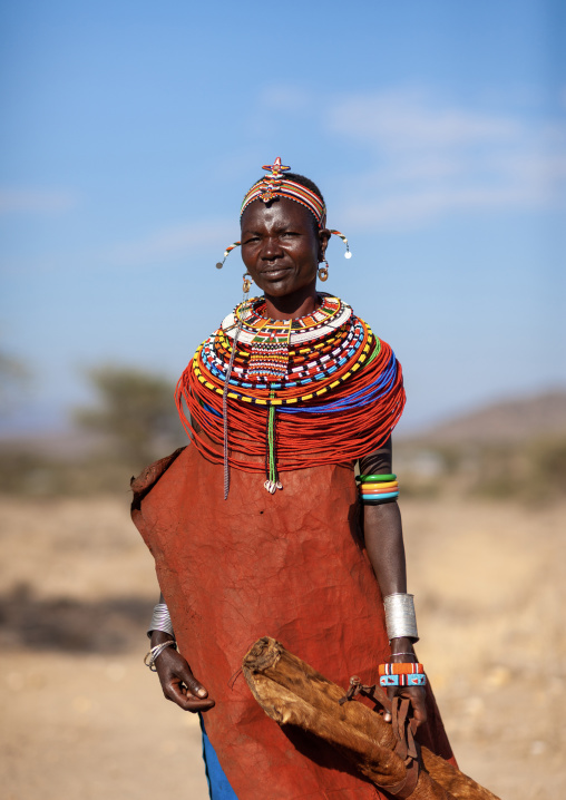 Portrait of a Samburu tribe woman with beaded necklaces, Samburu County, Maralal, Kenya