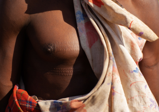 Samburu tribe man with scarifications on the chest, Samburu County, Maralal, Kenya