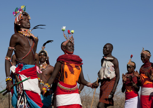Samburu tribe people dancing during a ceremony, Samburu County, Maralal, Kenya
