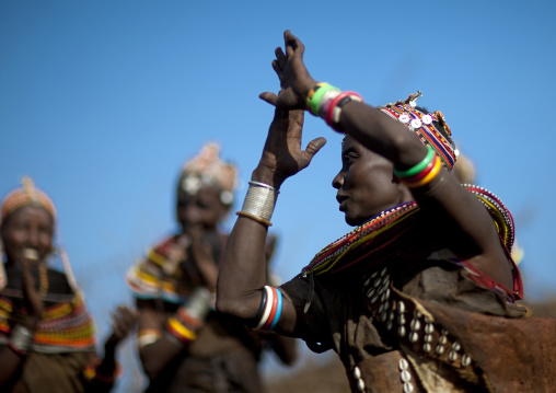 Rendille tribe women dancing during a ceremony, Marsabit County, Marsabit, Kenya