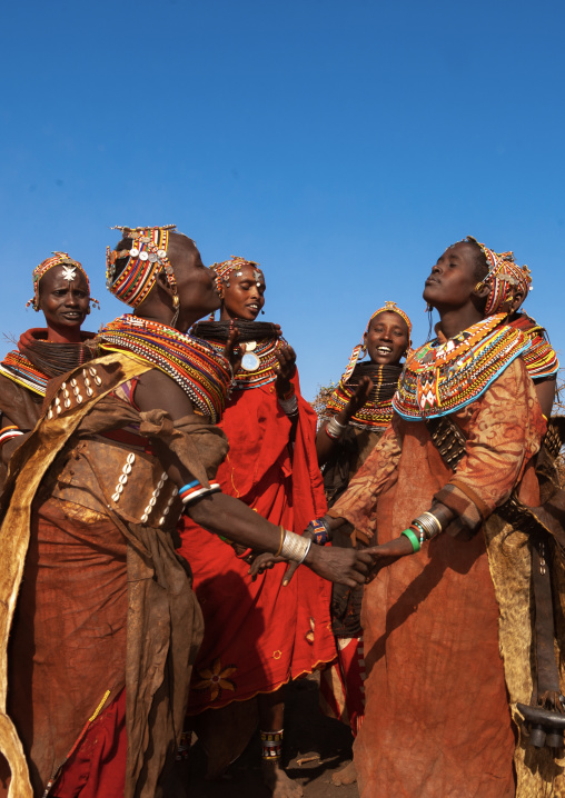Rendille tribe women dancing during a ceremony, Marsabit County, Marsabit, Kenya