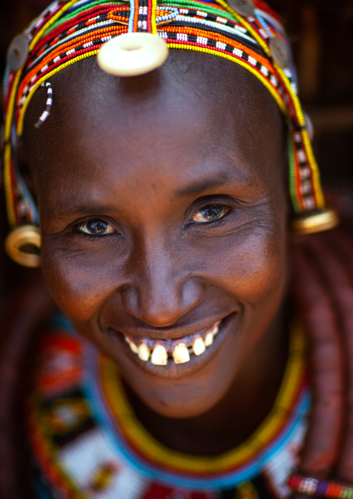 Portrait of a smiling Rendille tribe woman, Marsabit County, Marsabit, Kenya