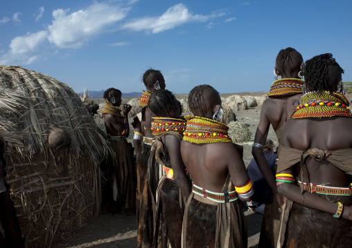 Turkana tribe women with huge necklaces, Turkana lake, Loiyangalani, Kenya