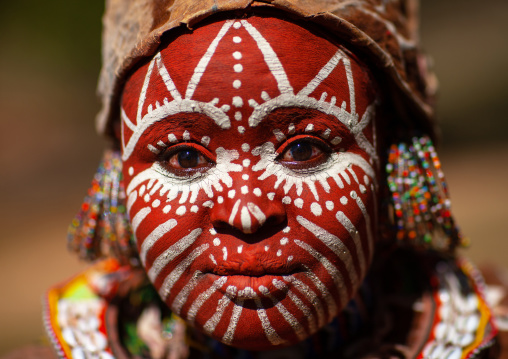 Kikuyu tribe woman with traditional make up, Laikipia County, Thomson waterfalls, Kenya
