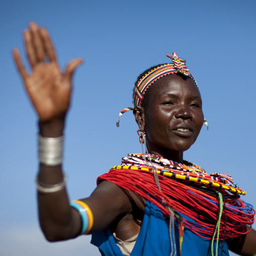Portrait of a Samburu tribe woman with beaded necklaces, Samburu County, Maralal, Kenya