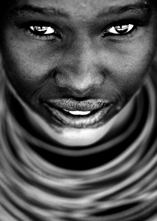 Portrait of a young Samburu tribe woman with beaded necklaces, Samburu County, Maralal, Kenya