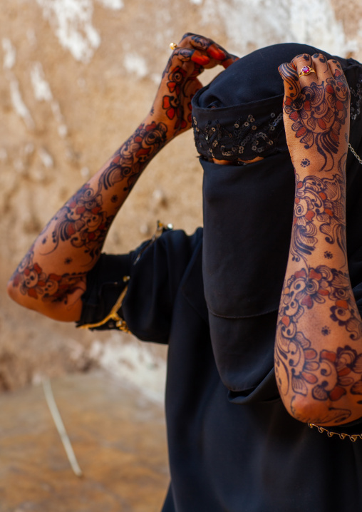 Muslim woman with henna on the hands and arms, Lamu County, Lamu, Kenya