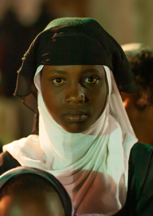 Portrait of a muslim girl with veil up, Lamu County, Lamu, Kenya