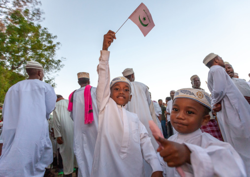 Muslim men celebrating the Maulid festival, Lamu County, Lamu, Kenya