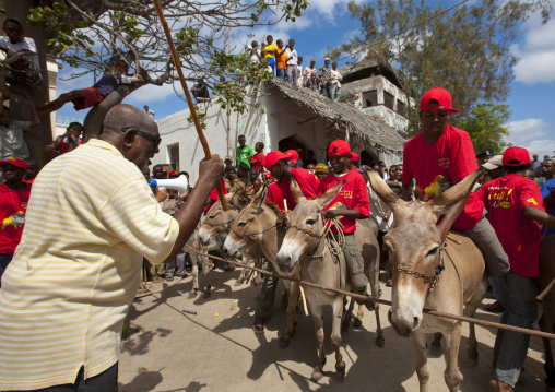 Donkey race during the Maulid festival, Lamu County, Lamu, Kenya