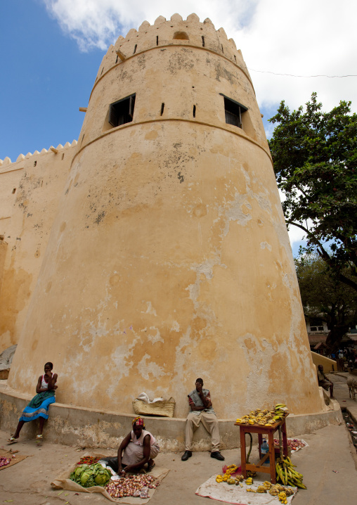 Fruit street vendors in front of the fort, Lamu County, Lamu, Kenya