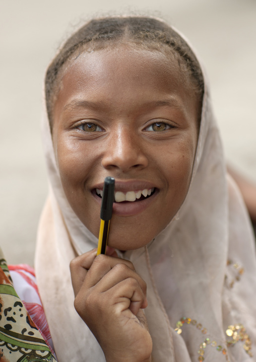 Portrait of a smiling swahili girl, Lamu County, Lamu, Kenya