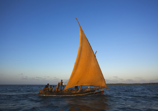 Dhow sailing on indian ocean, Lamu County, Lamu, Kenya