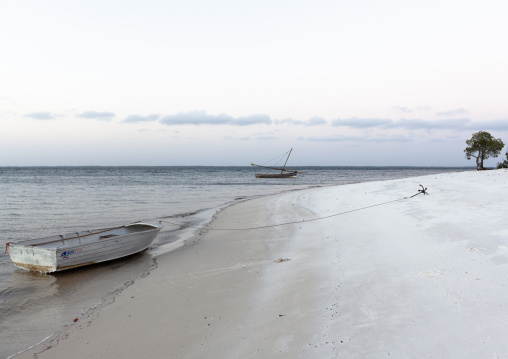 Boats on a white sand beach, Lamu County, Lamu, Kenya