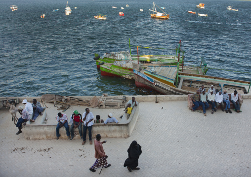 People walking on the waterfront, Lamu County, Lamu, Kenya