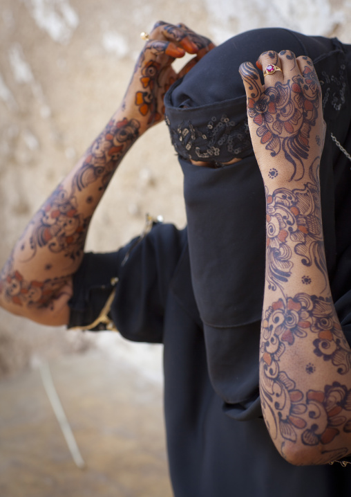 Muslim woman with henna on the hands and arms, Lamu County, Lamu, Kenya