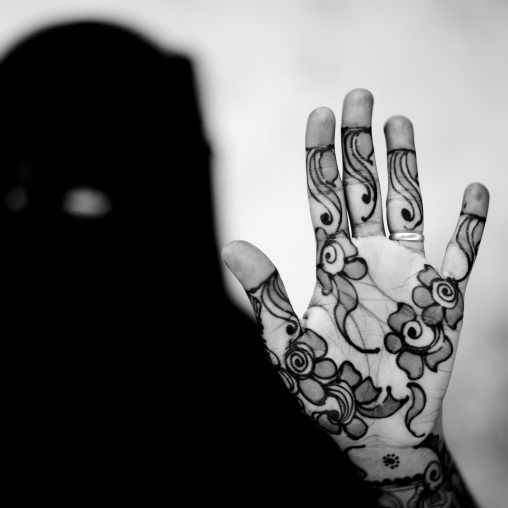 Muslim woman with henna on the hands and arms, Lamu County, Lamu, Kenya
