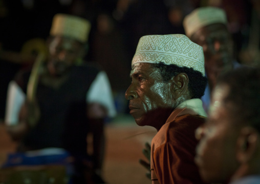 Drum player during Maulid festival, Lamu County, Lamu, Kenya