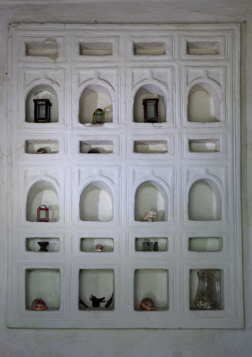 Niches carved as wall decoration inside a traditional swahili house, Lamu County, Lamu, Kenya