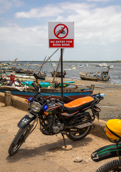 Boda boda motorbikes taxi on the port, Lamu county, Lamu town, Kenya