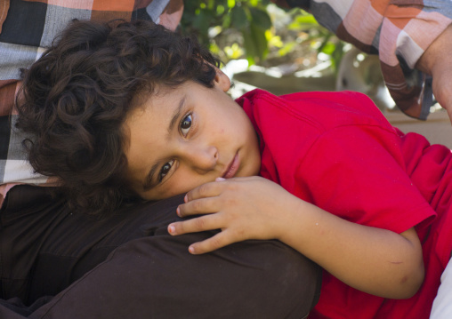 Kid Resting On His Father Leg, Erbil, Kurdistan, Iraq