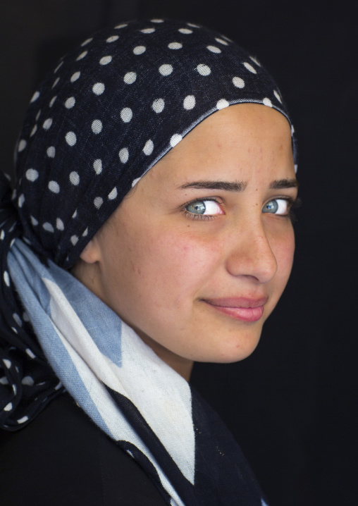 Close-up Of A Young Syrian Refugee Face With Blue Eyes, Erbil, Kurdistan, Iraq